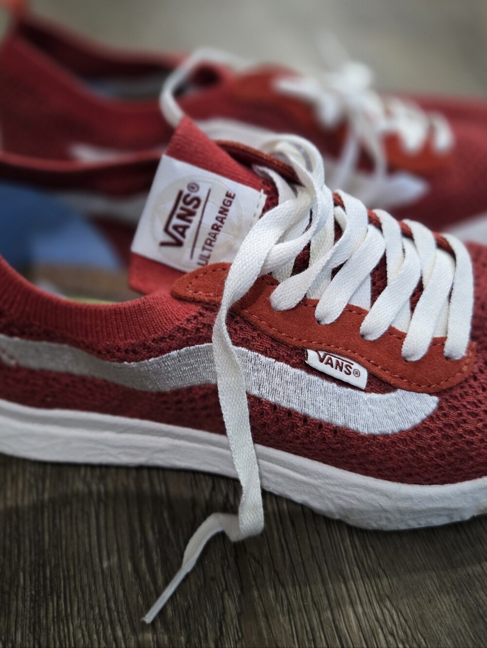 Vans Red Knit Sneakers with White Stripe
